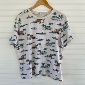 Cream and Red Short Sleeve Tee with Whimsical Pattern